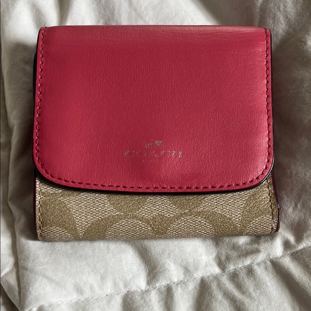 Coach Pink and Tan Compact Wallet - Picture 3 of 11